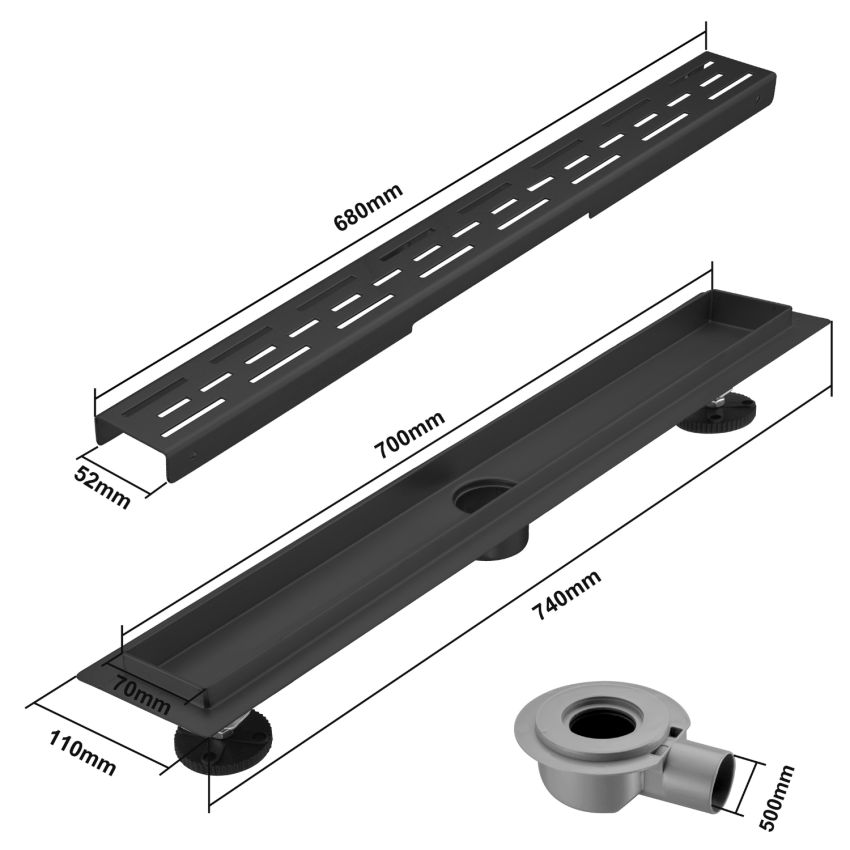 Сифон за душ Cayma 70 см - Матово черно