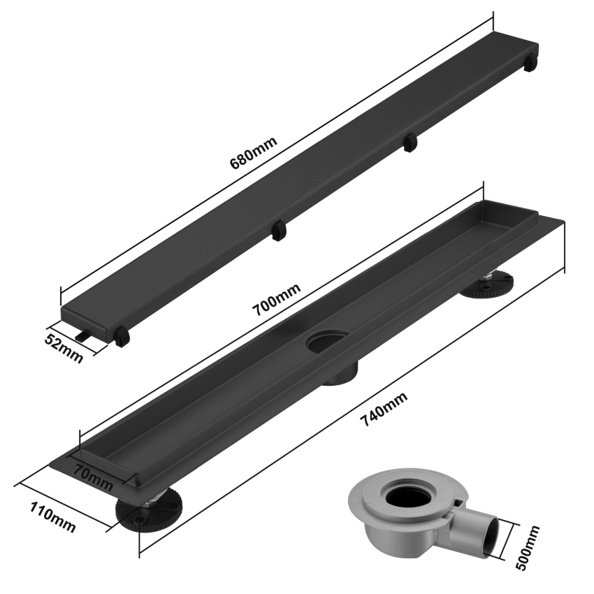 Душ канал Nilo 70 см - матово черно