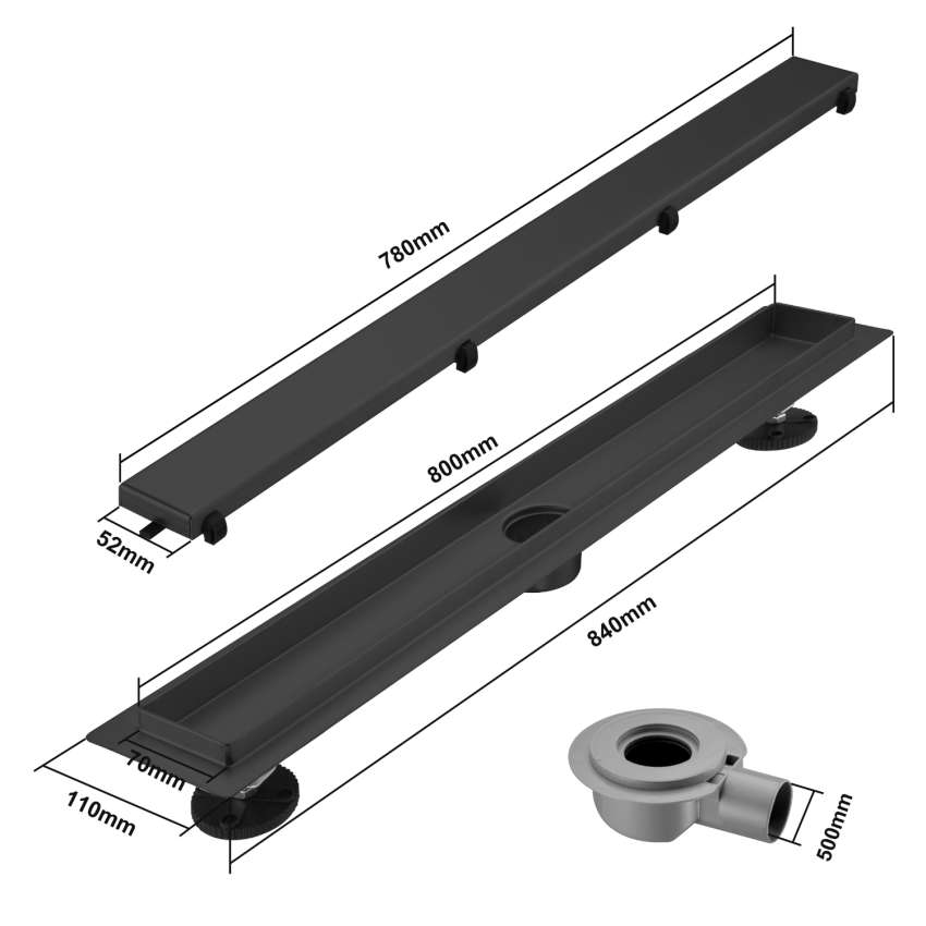 Душ канал Nilo 80 см - матово черно