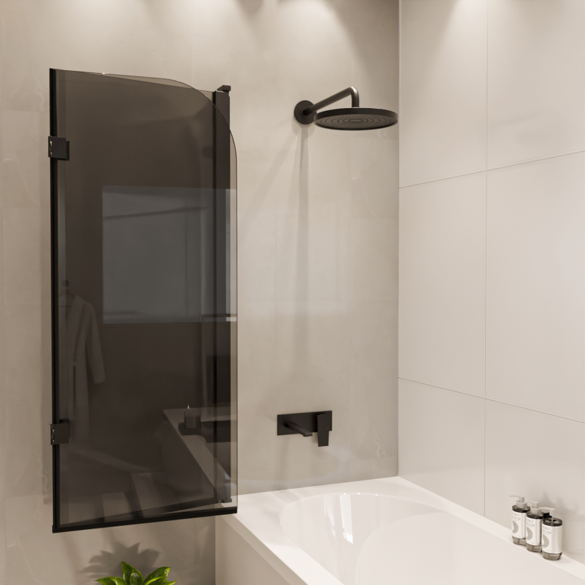 Параван за вана Caracas 100 x 140 см - Черен - Опушено стъкло с нано покритие