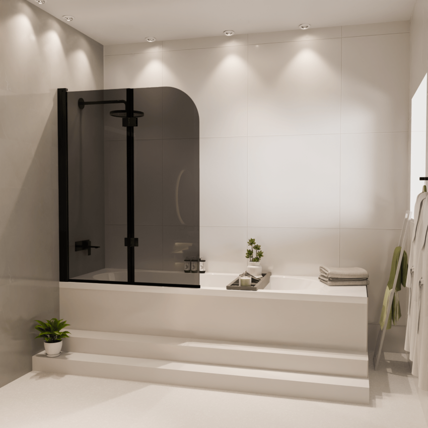 Параван за вана Caracas 100 x 140 см - Черен - Опушено стъкло с нано покритие