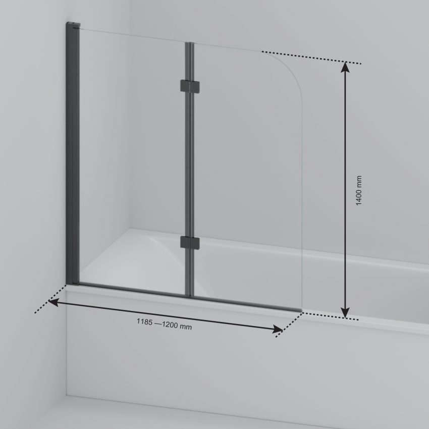 Параван за вана Caracas 120 x 140 см - Черен - Опушено стъкло - Нано покритие