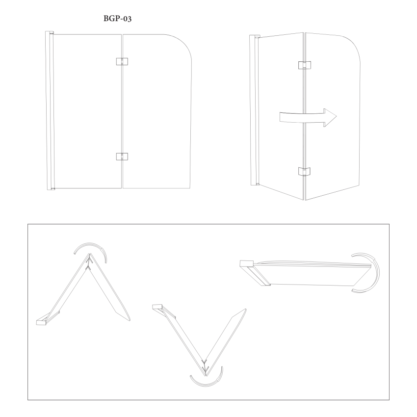 Параван за вана Caracas 120 x 140 см - Черен - Опушено стъкло - Нано покритие