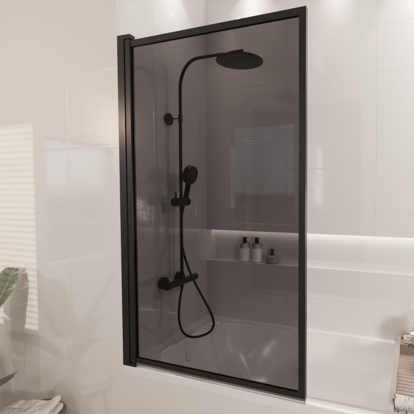 Параван за вана Salvador, 80 x 140 см, черен, опушено стъкло, нано покритие