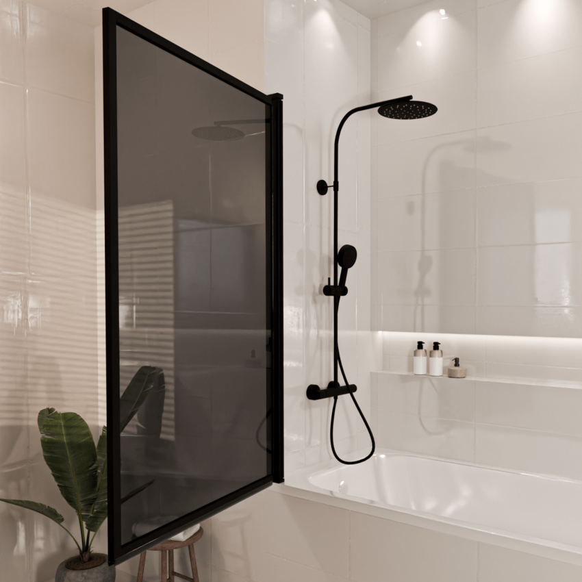 Параван за вана Salvador, 80 x 140 см, черен, опушено стъкло, нано покритие