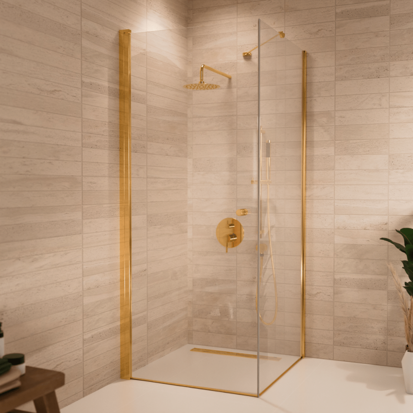Душ кабина Medellin 90 x 90 x 200 см - Гланцово злато - Нано покритие - Въртяща се врата