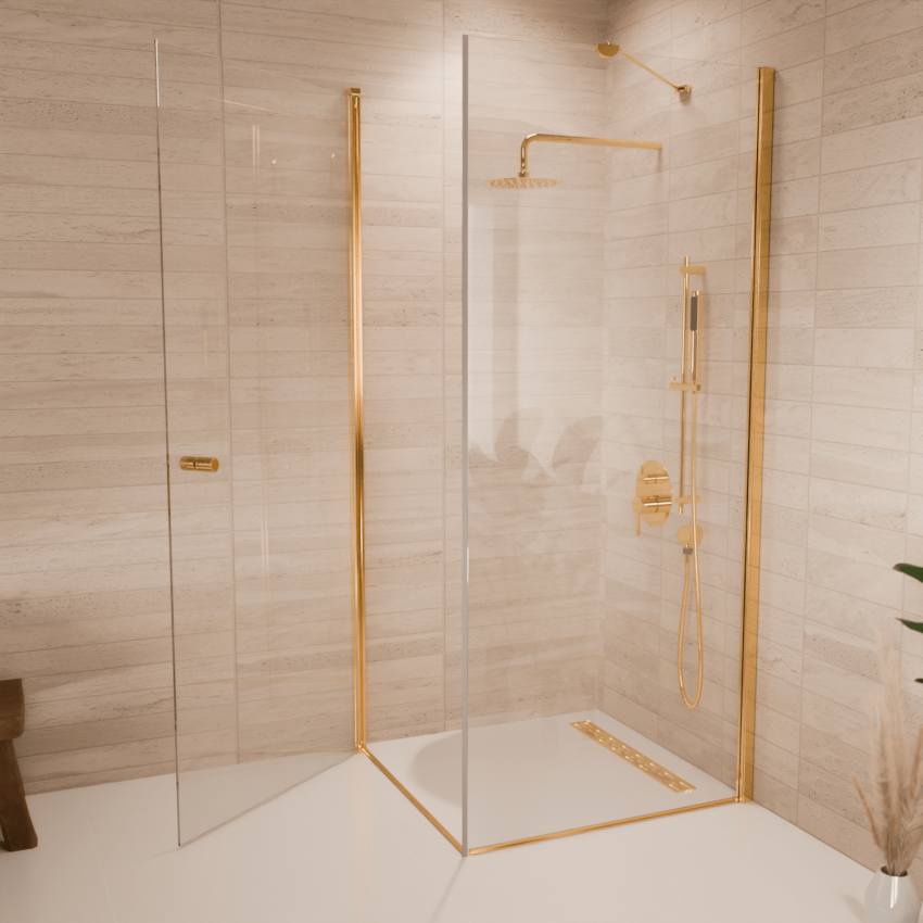 Душ кабина Medellin 90 x 90 x 200 см - Гланцово злато - Нано покритие - Въртяща се врата