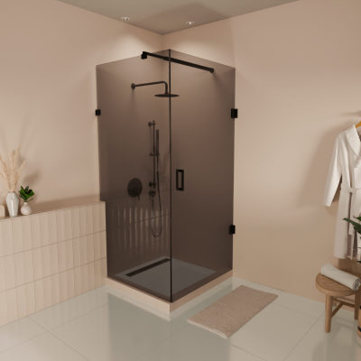 Душ кабина Cali 90 x 90 x 200 см - Черна - Опушено стъкло с нано покритие - Въртяща се врата