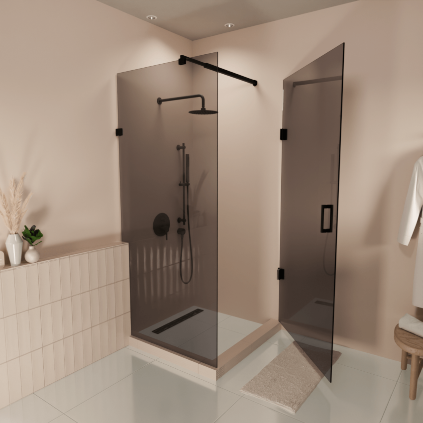 Душ кабина Cali 90 x 90 x 200 см - Черна - Опушено стъкло с нано покритие - Въртяща се врата