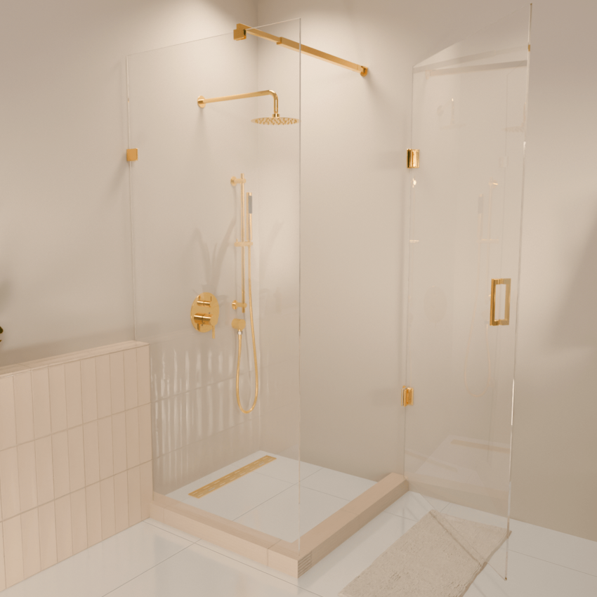 Душ кабина Cali 90 x 90 x 200 см - Гланцово злато - Нано покритие - Въртяща се врата