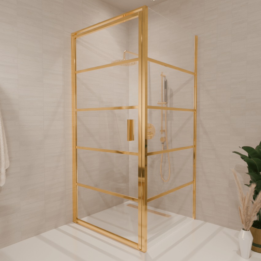 Душ кабина Cartagena 90 x 90 x 200 см - Гланцово златисто - С райета - Нано покритие