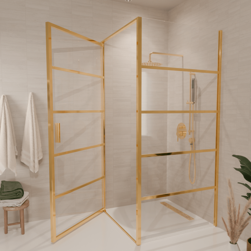 Душ кабина Cartagena 90 x 90 x 200 см - Гланцово златисто - С райета - Нано покритие