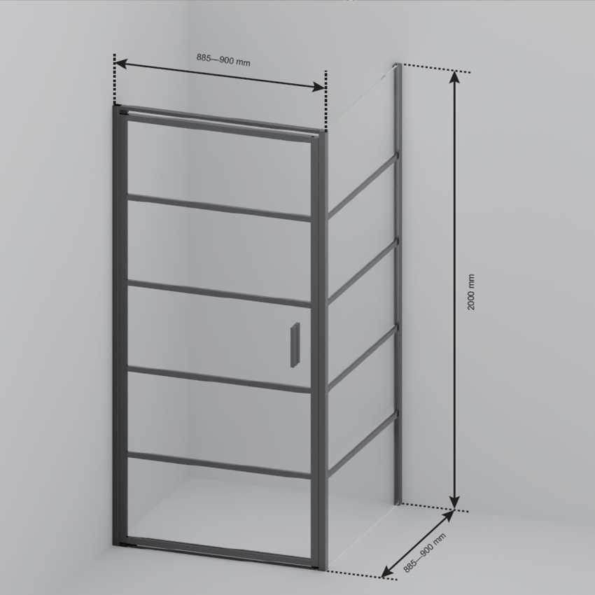 Душ кабина Cartagena 90 x 90 x 200 см - Черна - С райета - Опушено стъкло с нано покритие