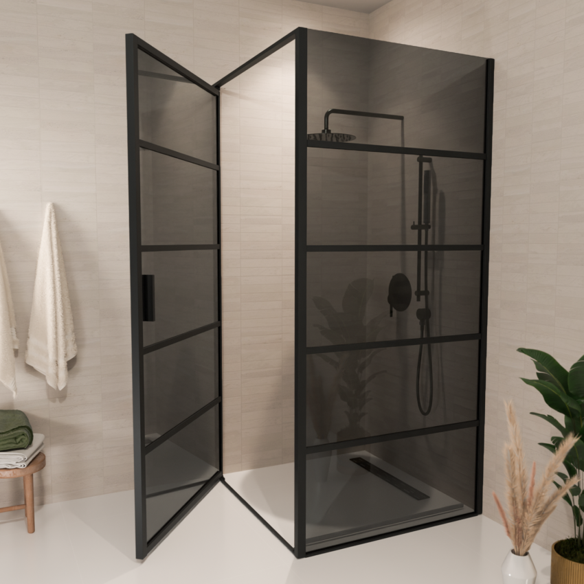 Душ кабина Cartagena 90 x 90 x 200 см - Черна - С райета - Опушено стъкло с нано покритие